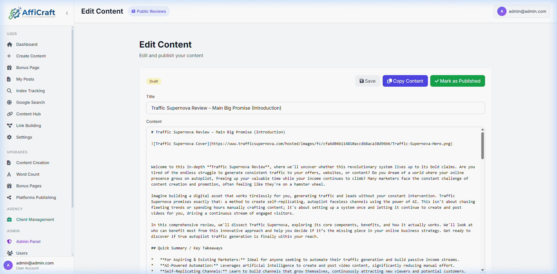 AffiCraft AI Content Engine