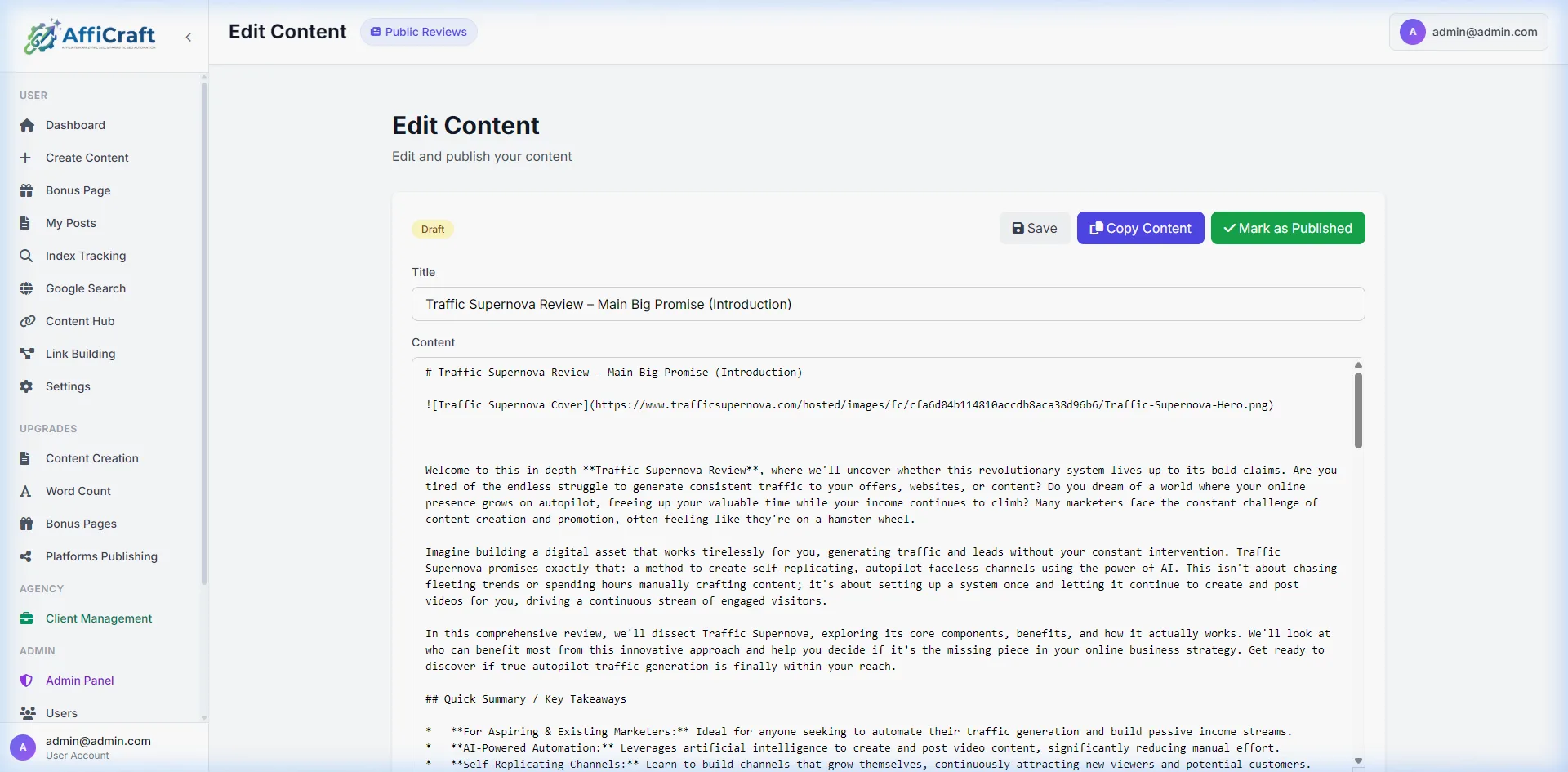 AffiCraft AI Content Engine