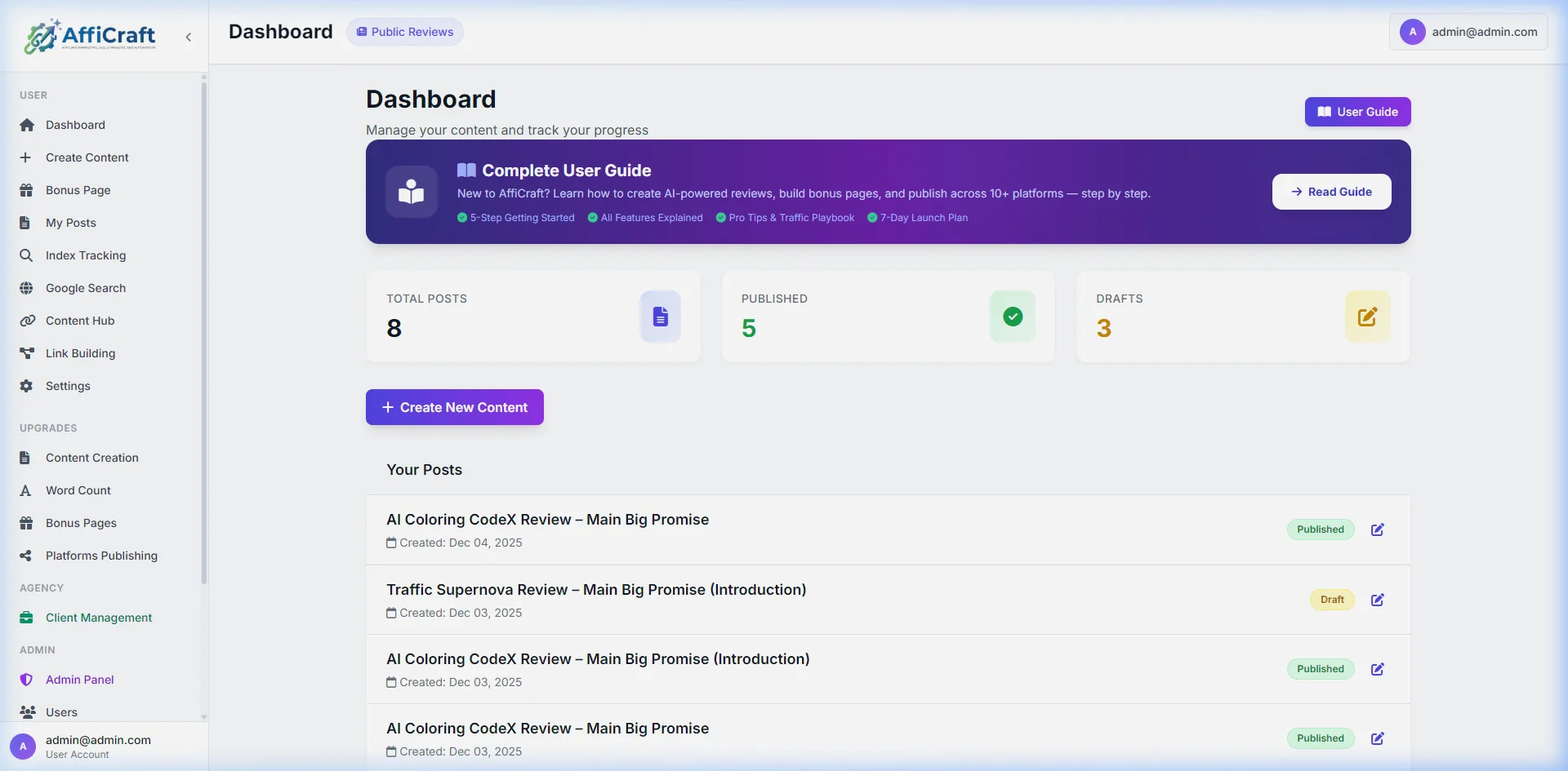 AffiCraft Dashboard — Your Complete Affiliate Command Center
