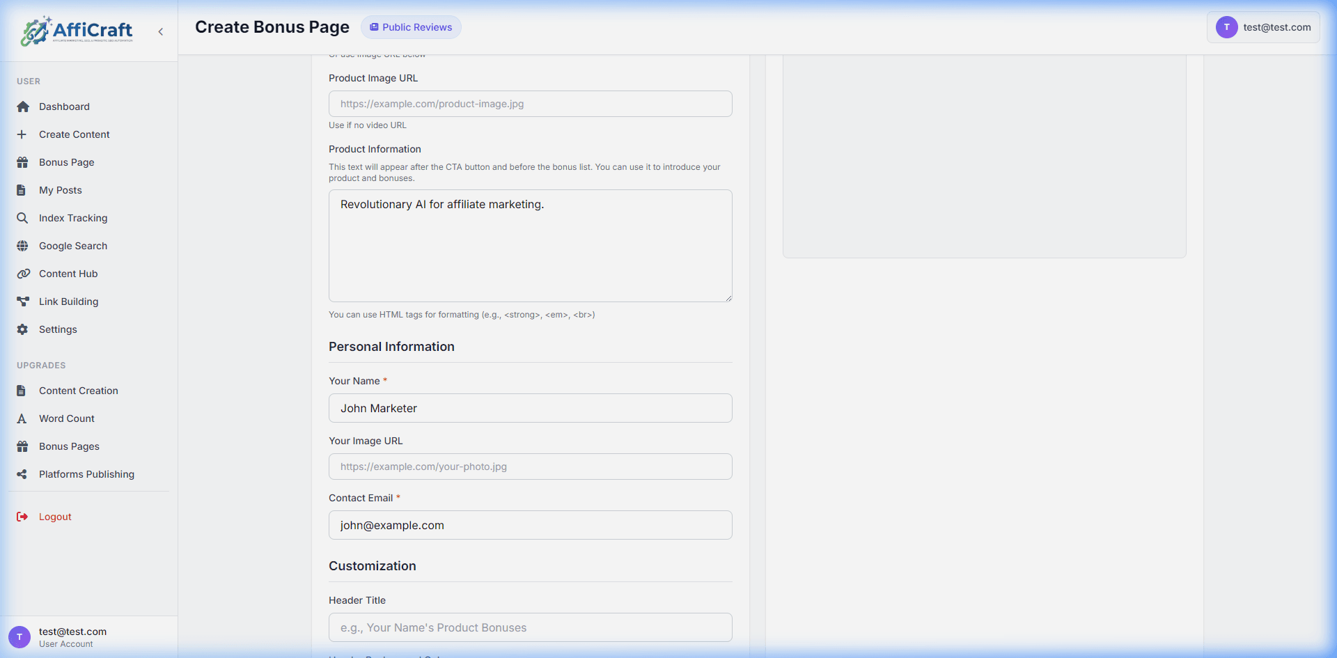 AffiCraft Bonus Page Builder